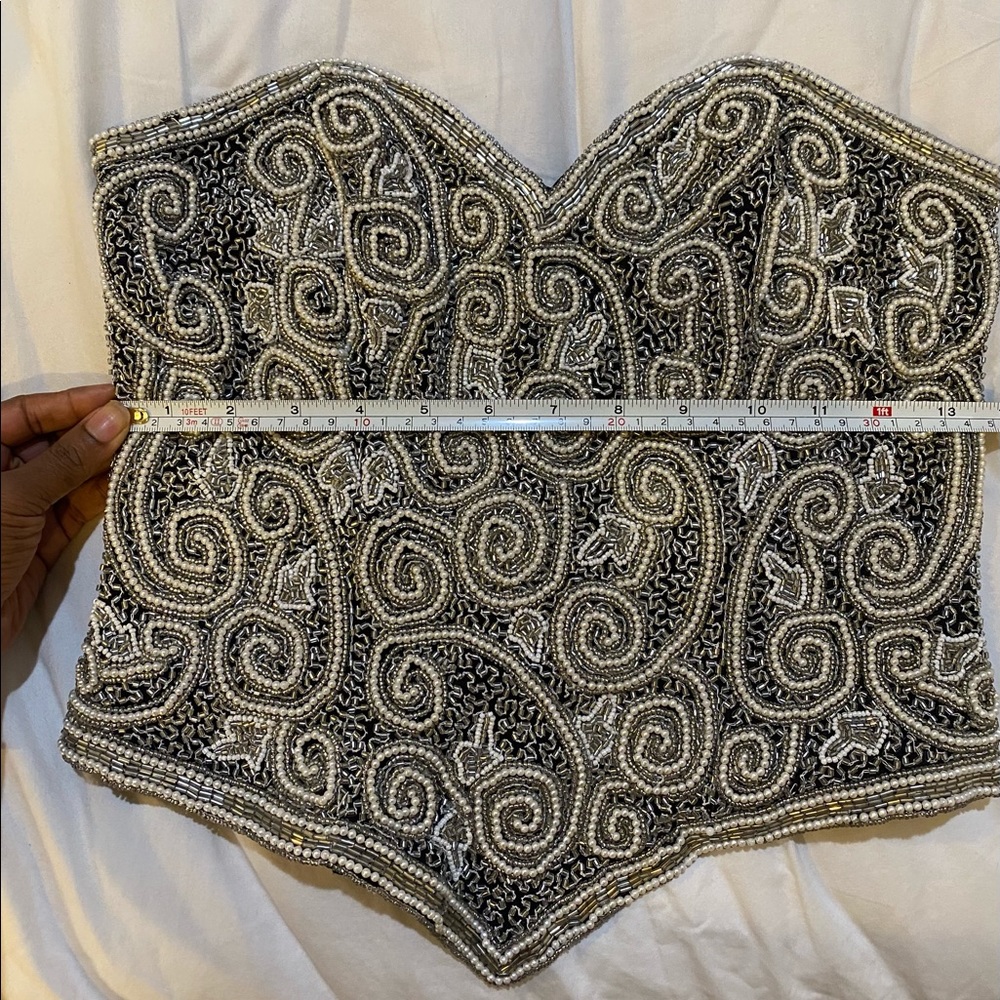 Adrianna Papell beaded bustier, Black and white, Petite S